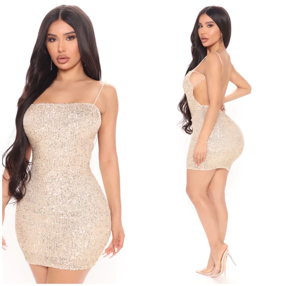 Fashion Nova Shining Sequin Mini Dress - Gold XS PRICE FIRM